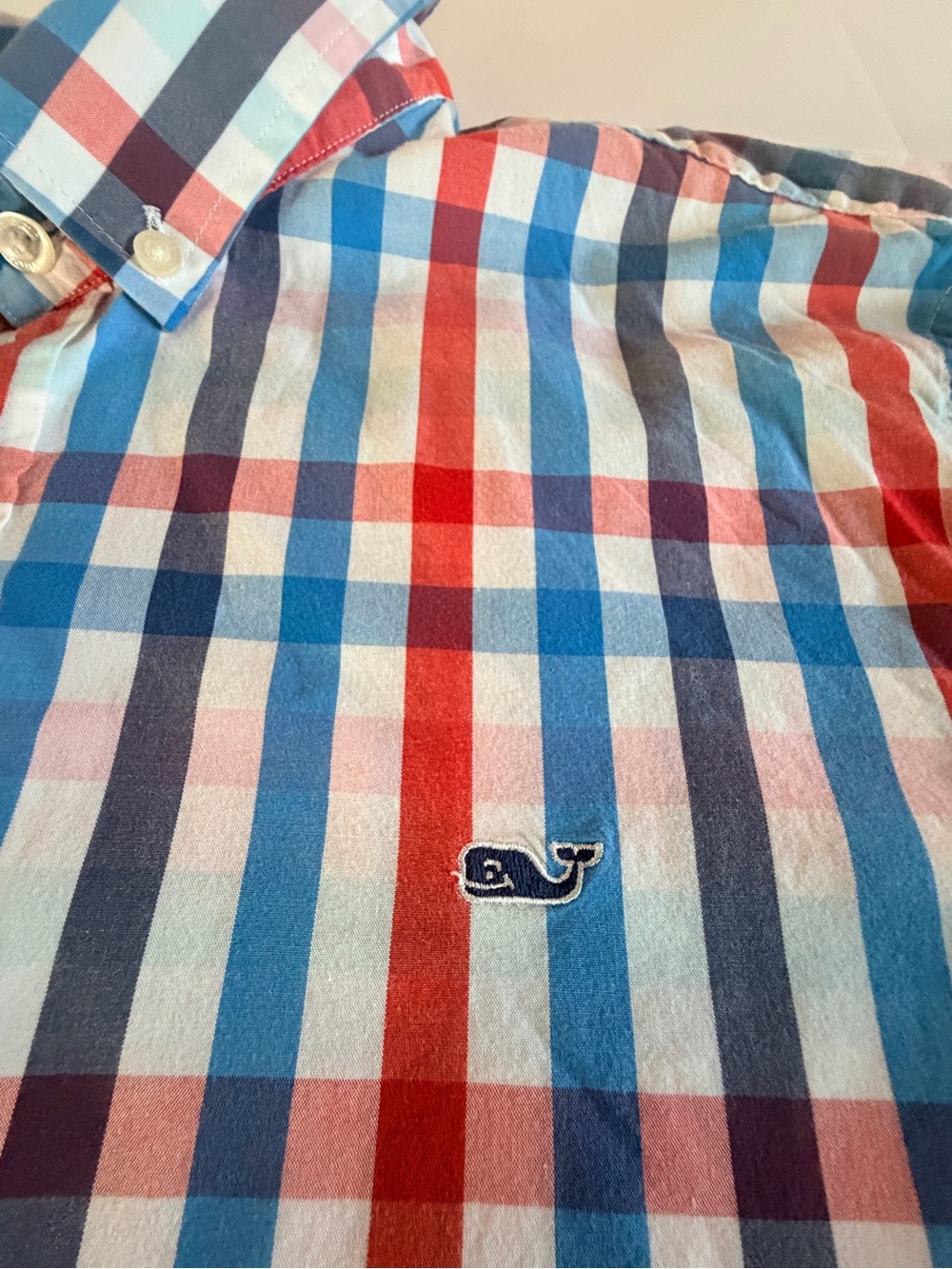 Vineyard Vines Men's Slim Fit Plaid Button-Down Shirt - Blue, Red & White - Picture 4 of 8